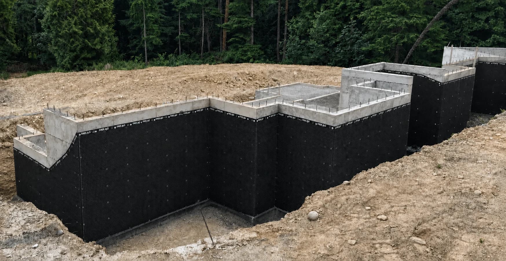 Dimple-board protection over exterior foundation waterproofing